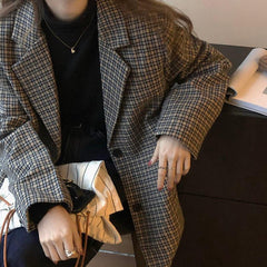 Vintage Aesthetic Tartan Loose Woolen Suit Jacket