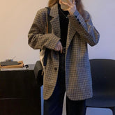 Chaqueta de traje de lana suelta con estampado de tartán vintage