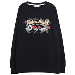 Vintage Schwarzes Poker Night Stickerei Loses Sweatshirt