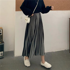 Falda larga plisada de cintura alta vintage negra y plateada