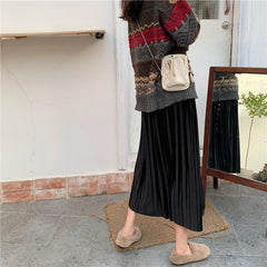 Falda larga plisada de cintura alta vintage negra y plateada