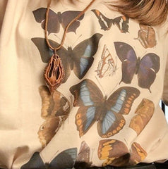 Vintage Butterflies Print Loose Creamy White T-Shirt