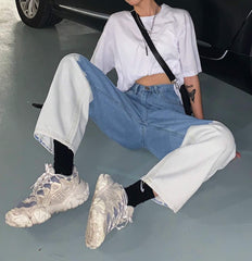 Vaqueros de pierna ancha con estampado tie-dye en contraste vintage