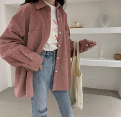 Vintage Cord-Oversize-Hemd mit Tasche