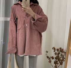 Vintage Cord-Oversize-Hemd mit Tasche