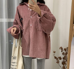 Vintage Cord-Oversize-Hemd mit Tasche