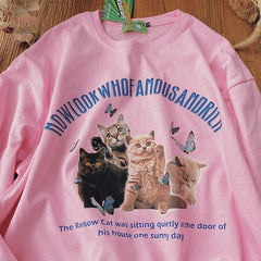 Vintage Cute Kittens Aesthetic Meme Print Loose Shirt