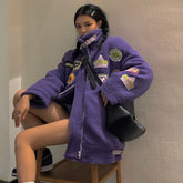 Vintage Faux Fur Colorful Patches High Neck Loose Coat