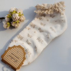 Lolita-Socken mit Blumenmuster und gelocktem Rand im Vintage-Stil
