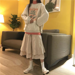 Rollkragen-Sweatshirt mit Vintage-Blumendruck + langer Chiffonrock