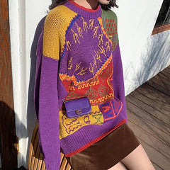 Vintage Geometric Pattern Oversized Warm Knit Sweater