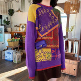 Vintage Geometric Pattern Oversized Warm Knit Sweater