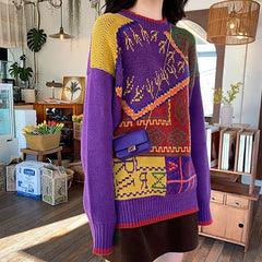 Vintage Geometric Pattern Oversized Warm Knit Sweater
