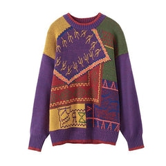 Vintage Geometric Pattern Oversized Warm Knit Sweater