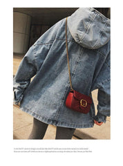 Vintage High Collar Oversized Denim Blue Jacket