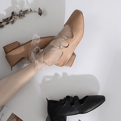 Balette Pointe Sandalen mit Schnürung aus Vintage-Leder mit niedrigem Absatz