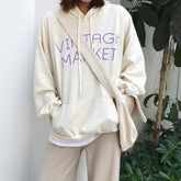 Vintage Market – Lockeres Kapuzen-Sweatshirt mit Buchstaben-Print