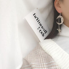 Vintage Moon Angel Silver Hook Clip Earring