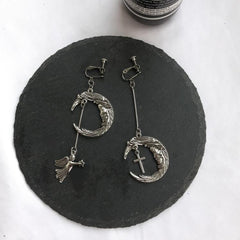 Vintage Moon Angel Silver Hook Clip Earring