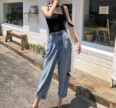 Vintage Oversized Denim Ripped High Waist Jeans