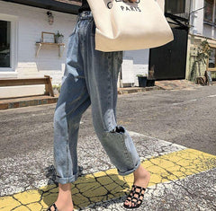 Vintage Oversized Denim Ripped High Waist Jeans