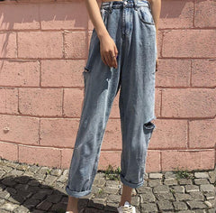 Vintage Oversized Denim Ripped High Waist Jeans