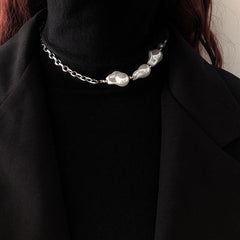 Collar vintage de perlas y cadena de plata