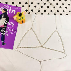 Vintage Perlen Strumpfband Eleganter dünner Ketten-BH