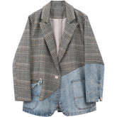 Lose Jeansjacke mit Vintage-Karomuster