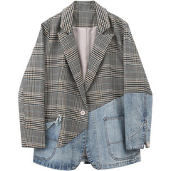 Lose Jeansjacke mit Vintage-Karomuster