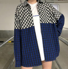 Vintage Plaid Turn Down Collar Overisized Shirt