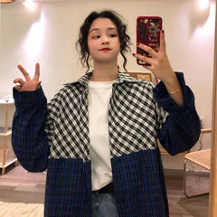 Vintage Plaid Turn Down Collar Overisized Shirt