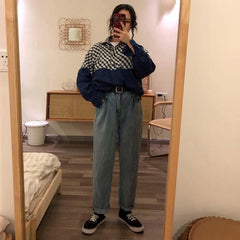 Vintage Plaid Turn Down Collar Overisized Shirt