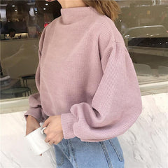 Vintage gerippter Pullover mit lockeren Puffärmeln