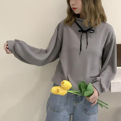 Vintage gerippter Pullover mit lockeren Puffärmeln