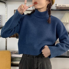 Vintage Einfarbiger weicher kurzer Rollkragenpullover