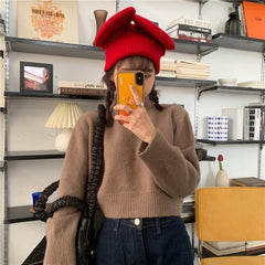 Vintage Einfarbiger weicher kurzer Rollkragenpullover