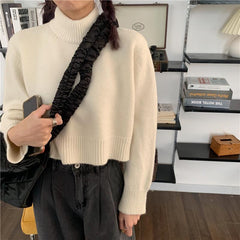 Vintage Einfarbiger weicher kurzer Rollkragenpullover