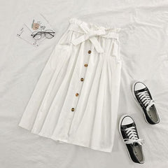 Vintage Einfarbiger Midirock mit hoher Taille und Schleifengürtel