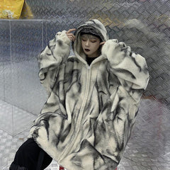 Vintage Tie Dye Plüsch Kunstfell Kapuzenjacke