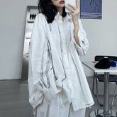 Vintage Weiß Schwarz Kunst Tinted Streifen Lose Hemd