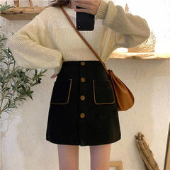 Vintage Wollrock A-Linie mit hoher Taille und Knöpfen