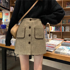 Vintage Wollrock A-Linie mit hoher Taille und Knöpfen