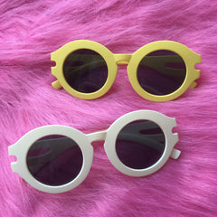 Vsale Runde Sonnenbrille mit dickem Kunststoffrahmen, gelb-weiß