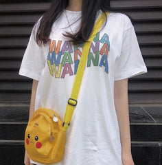 Wanna Colorful Letter Print Art Hoe White T-Shirt