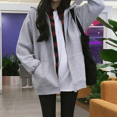 Warmer Basic Fleece Oversized Hoodie mit Reißverschluss
