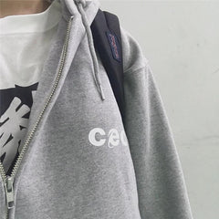 Warmer, grau-schwarzer, übergroßer Plus-Samt-Hoodie mit Reißverschluss