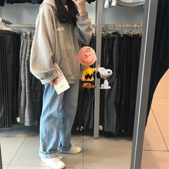 Warmer, grau-schwarzer, übergroßer Plus-Samt-Hoodie mit Reißverschluss