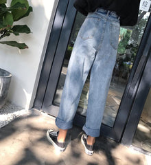 Washed Retro Blue Wide High Waist Jeans