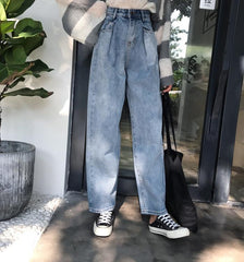 Washed Retro Blue Wide High Waist Jeans